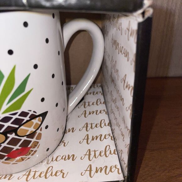 American Atelier Stoneware Coffee Mugs Mr And Mrs Pineapple Polka Dot Mugs NEW - Picture 6 of 16